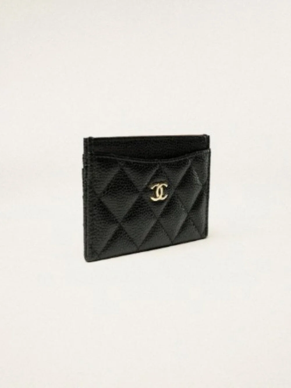 CHANEL Black Quilted Caviar Leather Card Sleeve with Gold CC Emblem